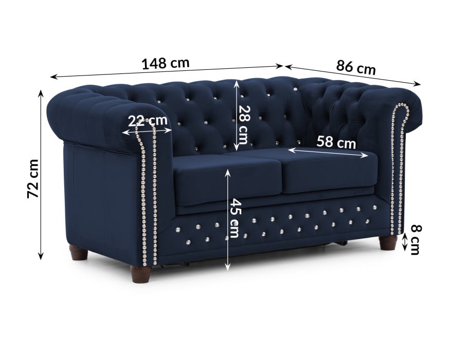 Granatowa sofa pikowana z kryształkami Felix Blink – rozkładana Chesterfield 5