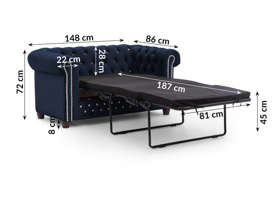 Granatowa sofa pikowana z kryształkami Felix Blink – rozkładana Chesterfield 6