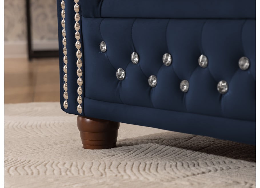 Granatowa sofa pikowana z kryształkami Felix Blink – rozkładana Chesterfield - Riviera 81