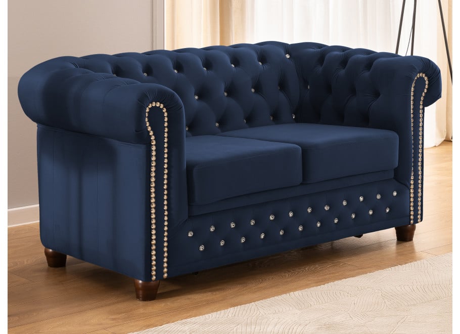 Granatowa sofa pikowana z kryształkami Felix Blink – rozkładana Chesterfield - Riviera 81