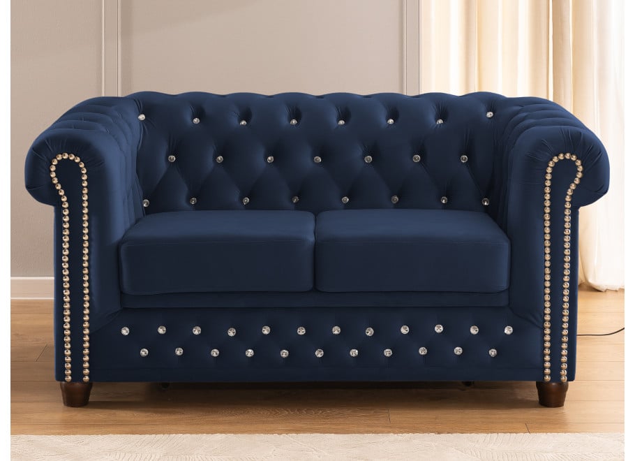 Granatowa sofa pikowana z kryształkami Felix Blink – rozkładana Chesterfield - Riviera 81