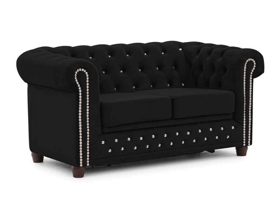 Sofa Felix Blink czarna – pikowana z kryształkami i funkcją spania Chesterfield - Riviera 100