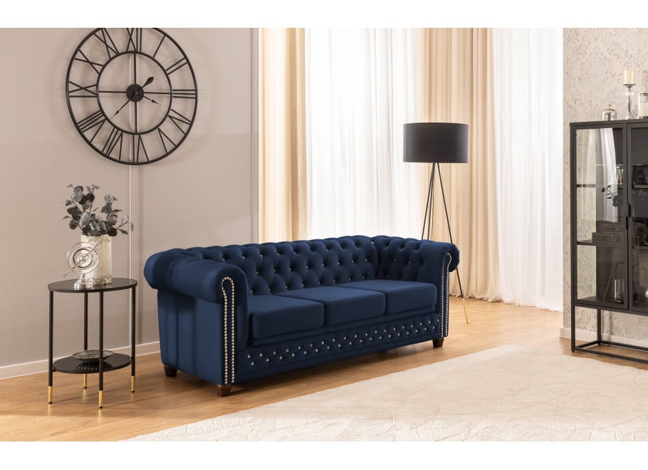 Sofa trzyosobowa pikowana z kryształkami Felix Blink z funkcją spania Chesterfield - Riviera 81