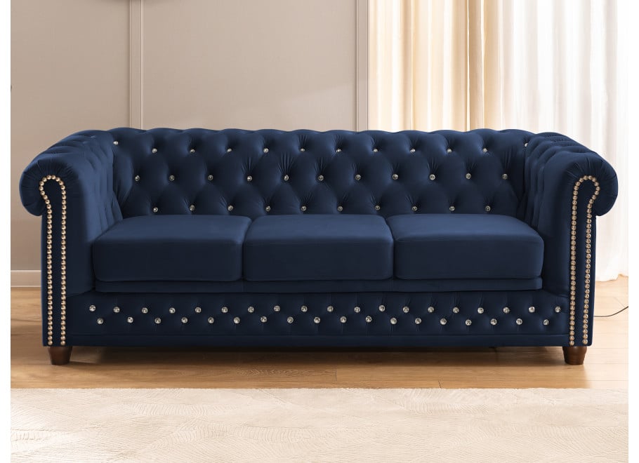 Sofa trzyosobowa pikowana z kryształkami Felix Blink z funkcją spania Chesterfield - Riviera 81