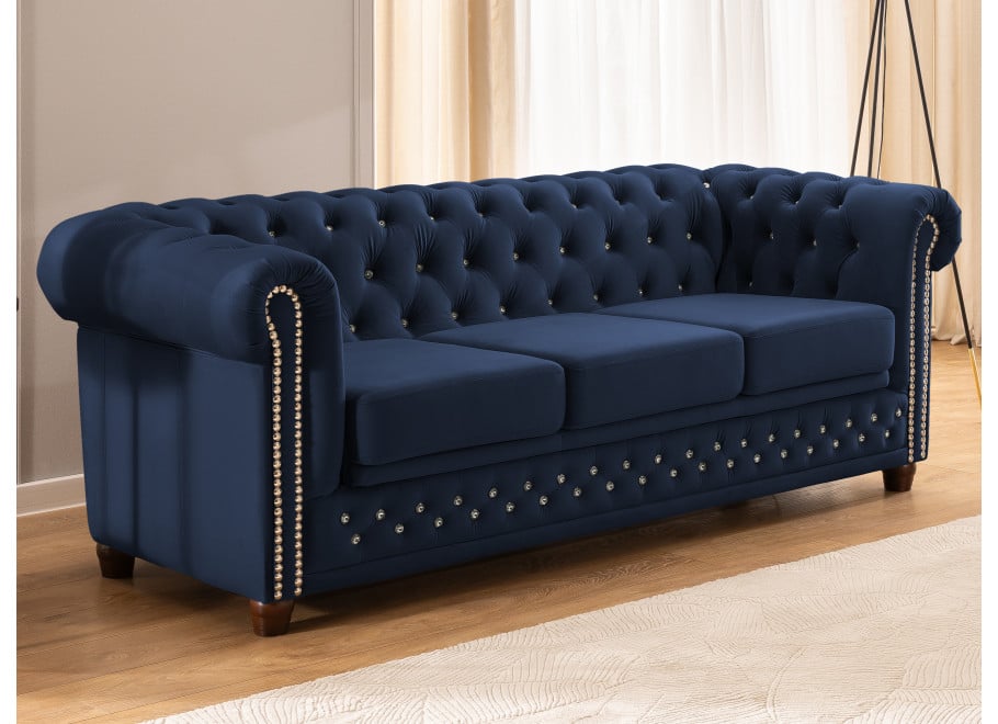 Sofa trzyosobowa pikowana z kryształkami Felix Blink z funkcją spania Chesterfield - Riviera 81