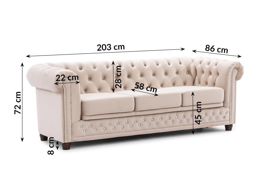 Beżowa sofa z kryształkami Felix Blink z funkcją spania pikowana Chesterfield 5