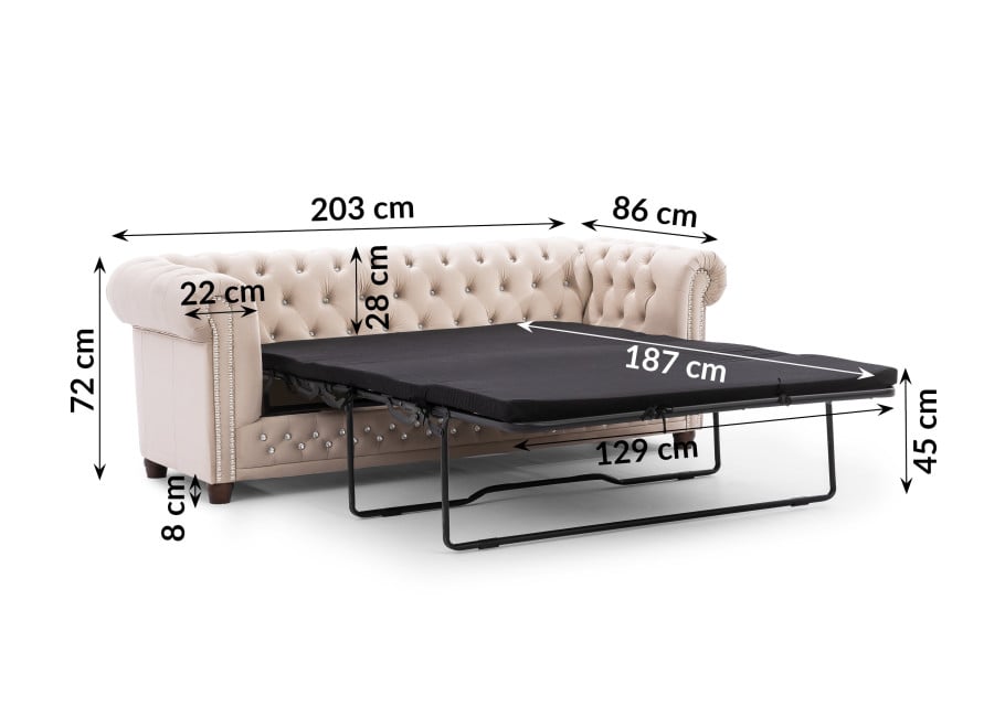 Beżowa sofa z kryształkami Felix Blink z funkcją spania pikowana Chesterfield 6
